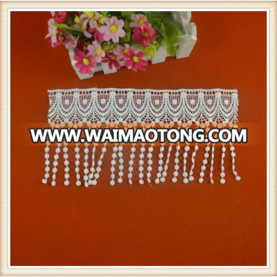 New design white fringe pom pom cotton chemical lace trim wholesale fringe lace blouse design