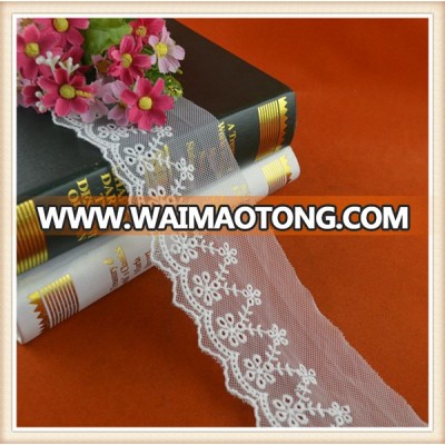 high quality white cotton embroidered style bridal lace trimming custom for garment/dress