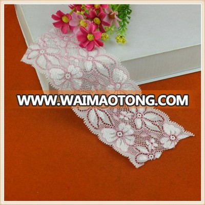 High quality new design lovely shiny pink elastic knitted lace for lady dress