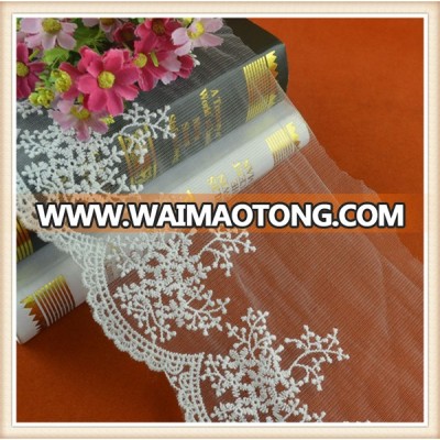 wholesale white cotton embroidered bridal lace trimming scalloped shape custom for garment/dress